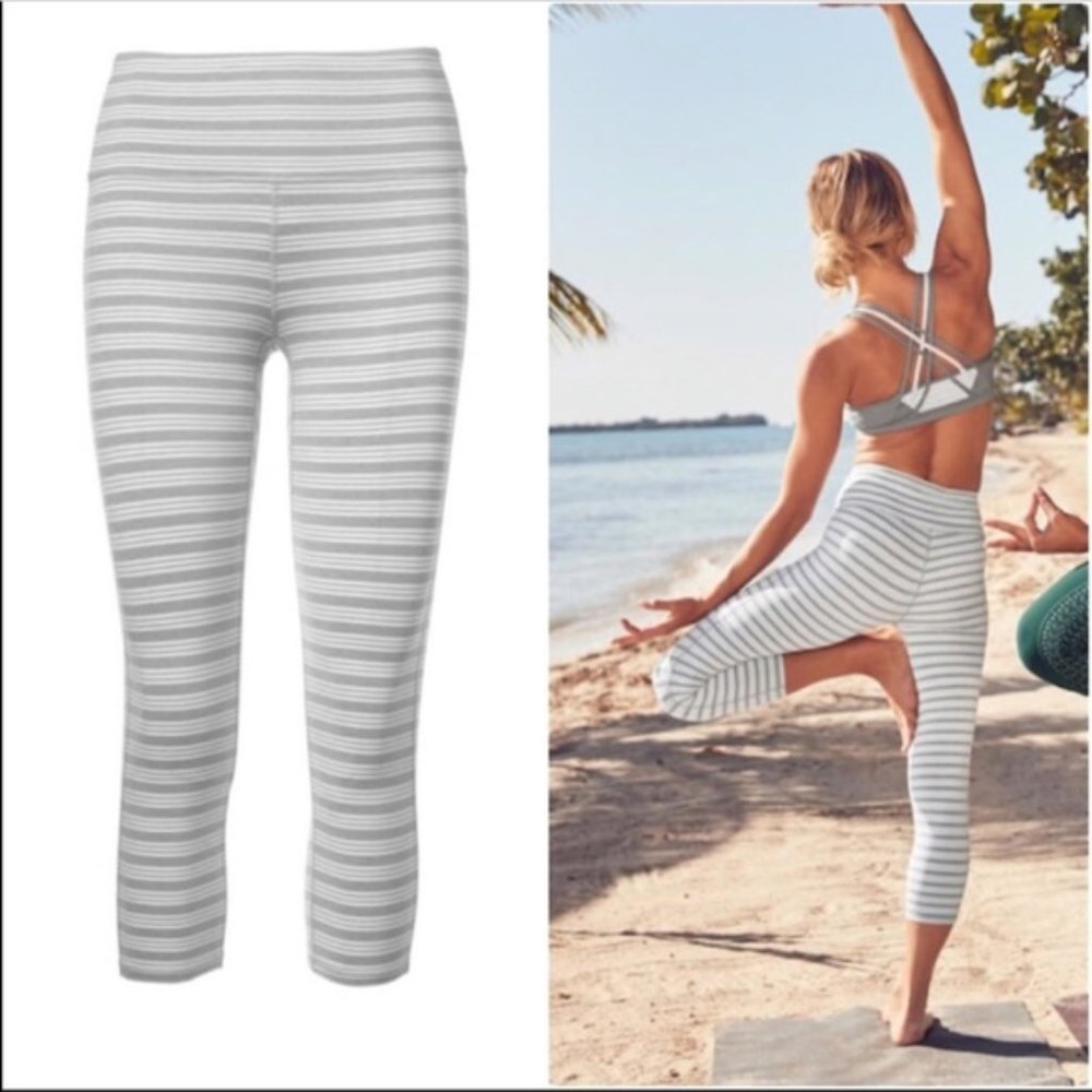 Athleta Grey White Striped Chaturanga Capris